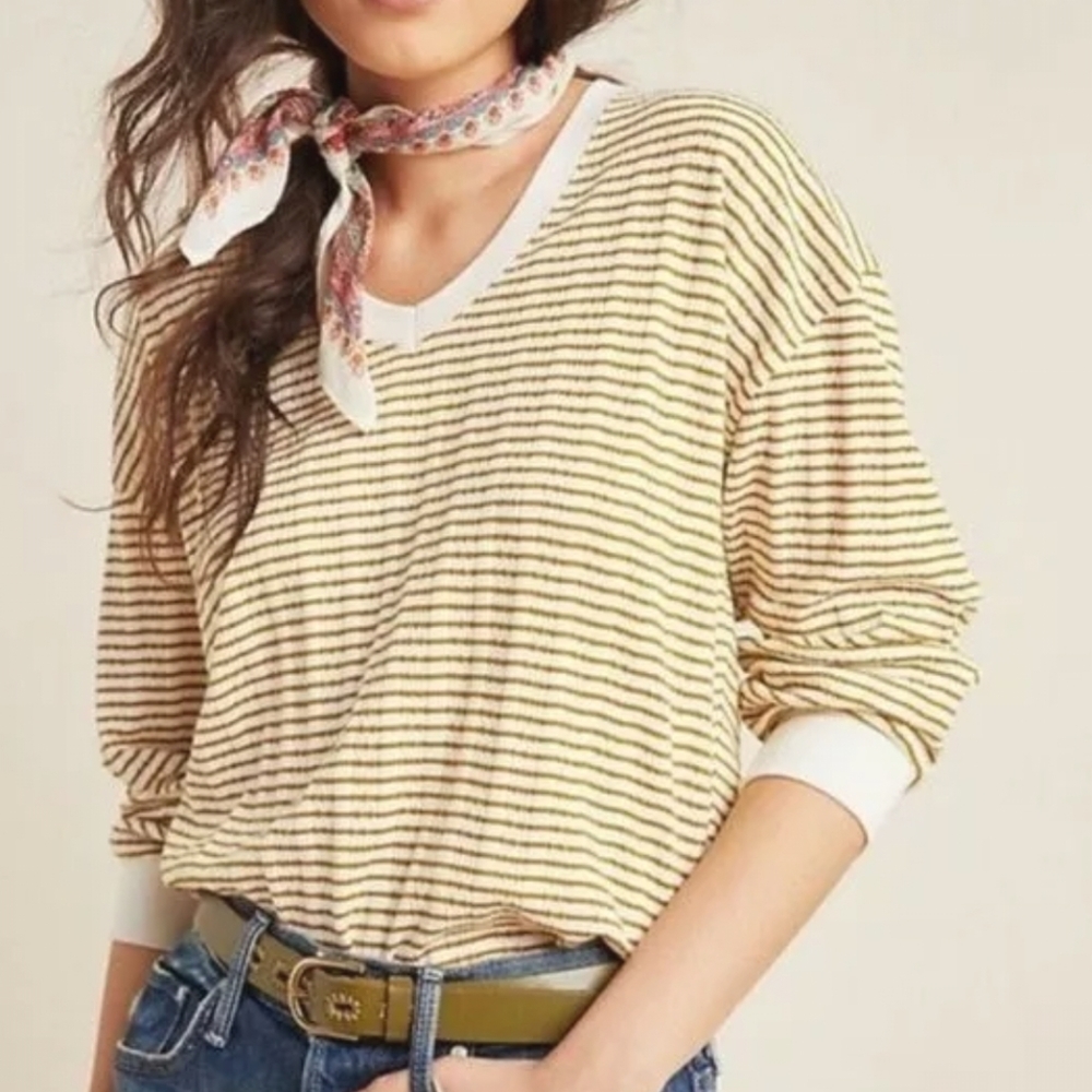 Anthropologie Womens 1x Hannah Striped Top V-Neck